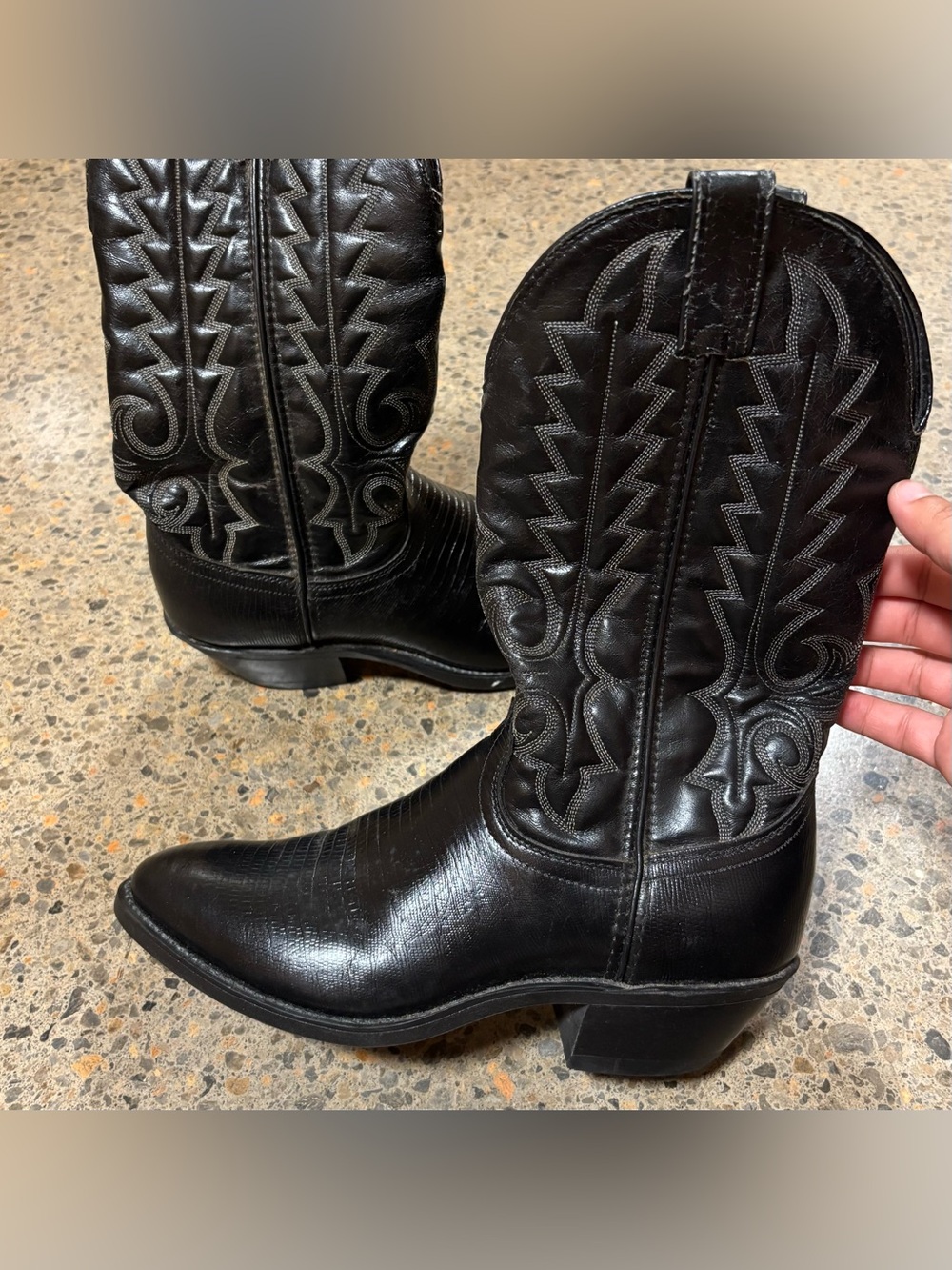 Laredo Lizard Cowboy Boots (Women’s 8) Leather, Stitching, Western, Black